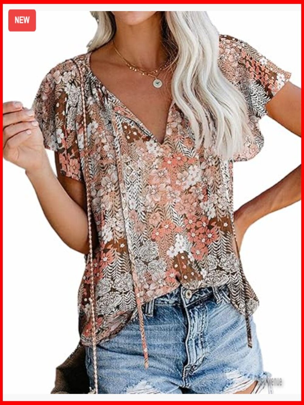 Boho Floral V Neck Short Sleeve Blouse Summer Chiffon Top